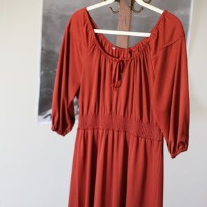 Red Peasant Midi Dress